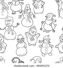  Coloring  book.Seamless pattern.  Hand drawn. Black and white. 