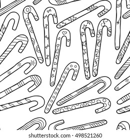  Coloring  book.Seamless pattern. Lollipops. Hand drawn. Black and white. 
