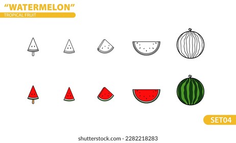 Coloring Border Watermelon Fruit Tropical Juicy Summer Set