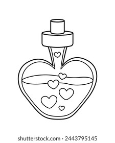 Botella de у de colores en forma de corazón. Botella de corazón blanco y negro. Coloréame. Ilustración de vector aislado eps