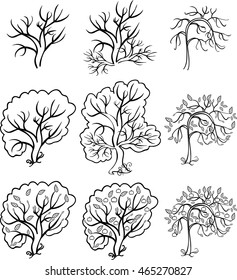 Coloring bush and trees, an apple tree vector illustration