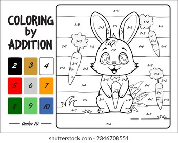 coloring by addition. worksheet activity. Math education for children. Coloring book. Mathematical exercises on addition and subtraction. Printable worksheet for kids textbook