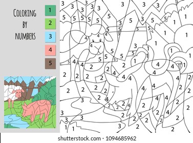 Coloring by number, educational game for children. A challenge for junior schoolchildren.
