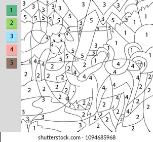 Coloring by number, educational game for children. A challenge for junior schoolchildren. Vector file contains a layer with the answer.