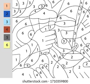 Coloring by number, educational game for children. A challenge for junior schoolchildren. Vector file contains a layer with the answer.
