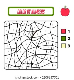Colores por números con una manzana. Un juego de rompecabezas para la educación infantil y actividades al aire libre
