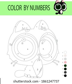 Coloring by numbers for children. Educational game. Cute little cat, vector image