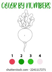 Coloring by numbers with an radish.A puzzle game for children's education and outdoor activities