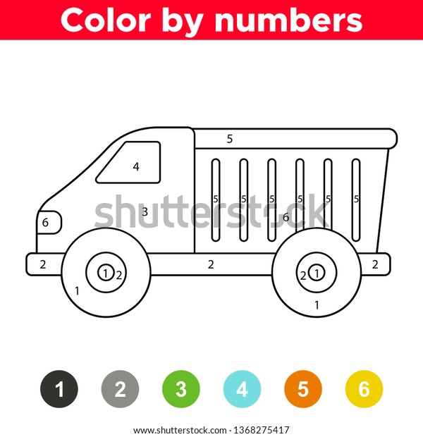 Coloring by numbers vector cartoon truck.\
Educational game for\
kids.