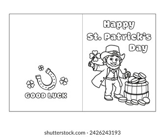 Coloring card Happy St. Patrick's Day. Printable coloring page for kids. Vector illustration