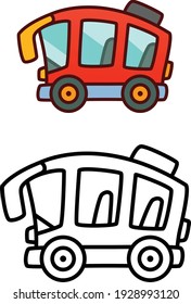 Coloring cartoon cute reb bus. Vector EPS10