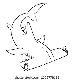 coloring cartoon of hammer shark 