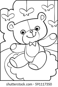  Coloring. Cartoon Vector Illustration. Isolated on white background. Teddy bear.