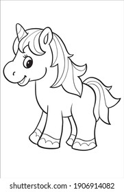 Colores. Ilustración del vector de dibujos animados. Unicornio. Aislado sobre fondo blanco. A4. 