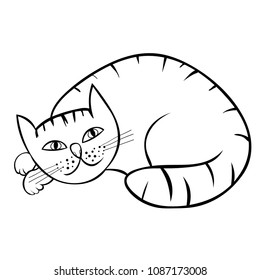 the coloring  cat lies and looks  vector illustration