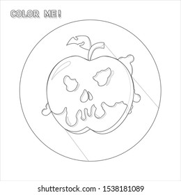 Coloring. A character of an evil, rotten apple filled with thick acid. Vector illustration on a white background. Sketch sticker.