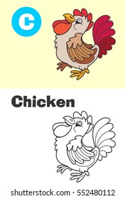 Coloring Chicken For Children. Illustration For Children. Get To Know the Animals