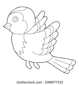 Coloring for children. Bird.  Hand drawn. Black and white vector illustration.