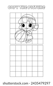 Coloring For Children - Complete The Girl'S Drawing On The Grid, A Children'S Creativity Activity