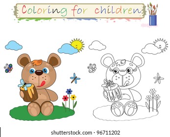 Coloring for children , cute brown bear