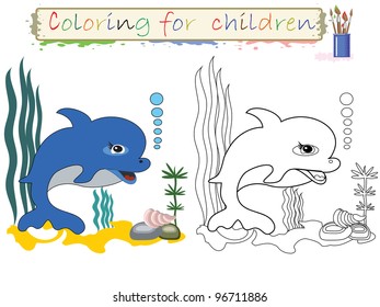 Coloring for children ,cute dolphin.