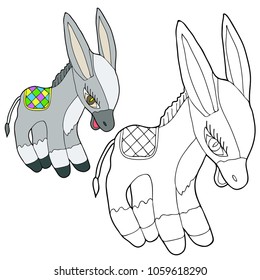 Coloring for children. Donkey. Hand drawn. Black and white vector illustration.