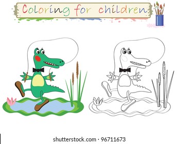Coloring for children,  funny crocodile.