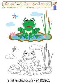 Coloring for children , funny  cute frog, vector.