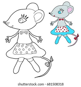 Coloring for children. The mouse. The hand is drawn. Black and white vector illustration.