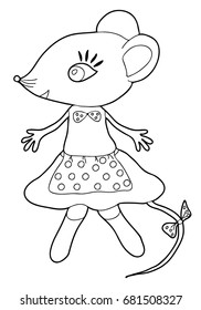 Coloring for children. The mouse. The hand is drawn. Black and white vector illustration.