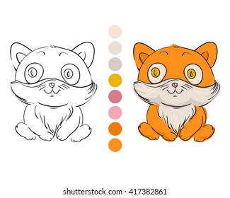 Coloring. For children. A pet. Cat. Vector illustration. Red-headed cat.