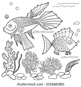 Coloring Children Sea Creatures Hand Drawn Stock Vector (Royalty Free ...