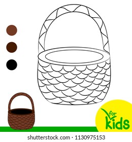 Coloring for children. Vector illustration. Basket for mushrooms