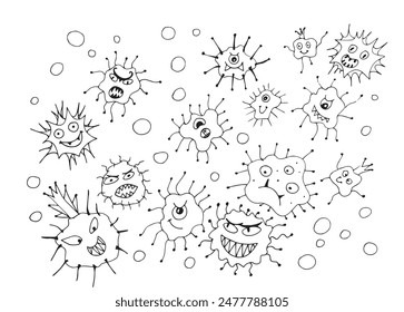 coloring for children viruses and microbes with emotions