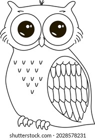 coloring children's coloring vector, drawing of an owl. Bird owl simple drawing.