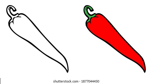 coloring of chili vector illustration,isolated on white background for education,vegetables top view