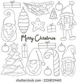 Coloring Christmas illustration with gnomes
