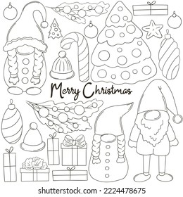 Coloring Christmas illustration with gnomes
