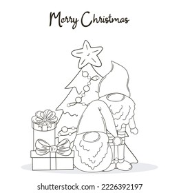 Coloring Christmas illustration with gnomes