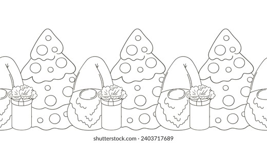 Coloring Christmas and New Year seamless border