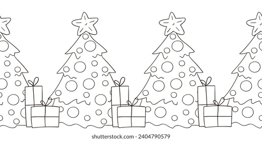 Coloring Christmas and New Year seamless border