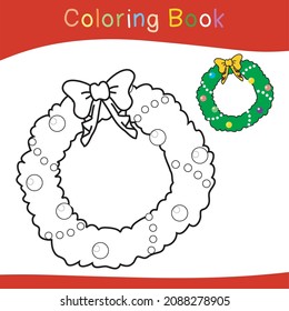 Coloring Christmas sets worksheet page. Educational printable coloring worksheet. Coloring game for preschool children. Black and white vector illustration. Motor skills education.