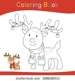 Coloring Christmas sets worksheet page. Educational printable coloring worksheet. Coloring game for preschool children. Black and white vector illustration. Motor skills education.