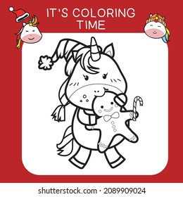 Coloring Christmas sets worksheet page. Educational printable coloring worksheet. Coloring game for preschool children. Black and white vector illustration. Motor skills education.
