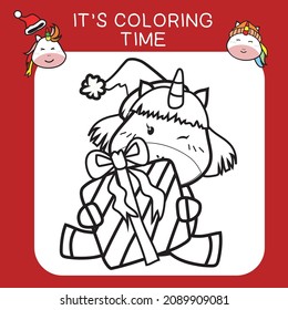 Coloring Christmas sets worksheet page. Educational printable coloring worksheet. Coloring game for preschool children. Black and white vector illustration. Motor skills education.