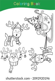 Colorando la página de la hoja de cálculo de los conjuntos de Navidad. Hoja de trabajo de coloreado educativo imprimible. Juego de coloración para niños en edad preescolar. Ilustración vectorial en blanco y negro. Educación en técnicas motorizadas.