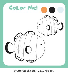 Coloring the clownfish sea animal. Sea animals coloring book. Coloring activity for children. Printable educational printable coloring worksheet. Vector illustration file.