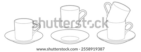 Coloring. Coffee mug. Cup and saucer. Black line. Vector illustration.