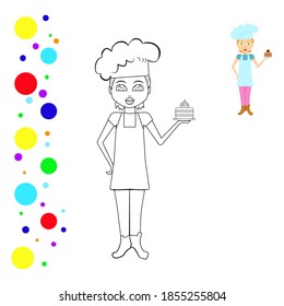  Colores e imágenes coloreadas de pastelería. Creador de páginas de color. Se puede usar para imprimir, revista, afiche. Ilustración vectorial.