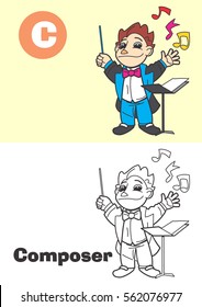 coloring composer for children - profession illustration for kids